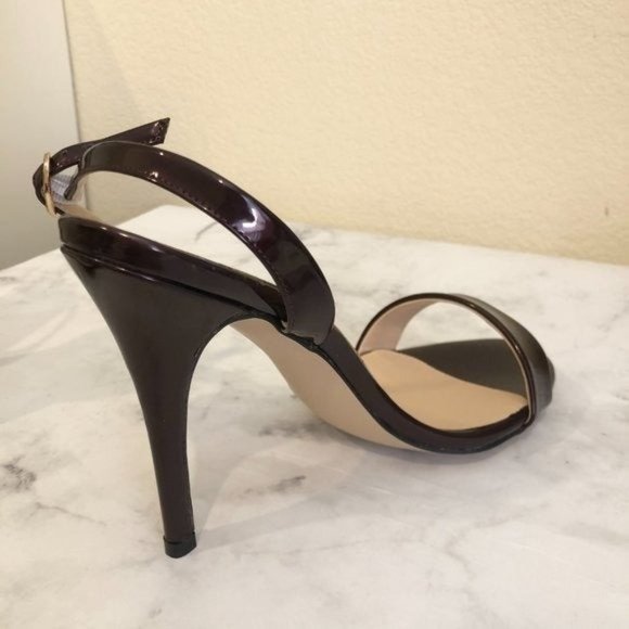 FSJ Size 9 Dark Red Brown Wine Open Toe Slingback Sandal Heels - Picture 3 of 8